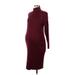 Isabel Maternity Casual Dress Turtleneck 3/4 sleeves: Burgundy Print Dresses - Women's Size Medium