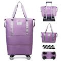 CALUOMATT Foldable Travel Bag Expandable,Rolling Duffle Bag with Wheels,Weekender Travel Bag with Detachable Rolling Wheels for Women and Men,Travel Tote Duffel Bag,Suit Weekend, Light Purple, One