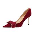 CHWLMP High Heels Women's Red Suede Bow Stiletto Closed Pointed Toe Pumps Party Dress Wedding Bridal Shoes,Black 8.5cm,39