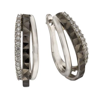 Paar Creolen CELESTA "Silber 925 rhodiniert mit Zirkonia weiß", schwarz-weiß (weiß, schwarz, weiß), Ohrringe, Damen, ONE-SIZE, Silber 925 (Sterlingsilber) Image