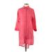 BoHo Me Casual Dress - Shirtdress Collared 3/4 sleeves: Pink Solid Dresses - Women's Size Small