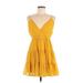 Trixxi Casual Dress - A-Line Plunge Sleeveless: Yellow Solid Dresses - Women's Size Medium