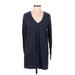 Joe Fresh Casual Dress - Mini V Neck Long sleeves: Blue Marled Dresses - Women's Size Medium