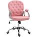 PU Leather Home Office Chair, Button Tufted Desk Chair with Padded Armrests, Adjustable Height and Swivel Wheels