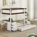 Twin-Over-Twin Bunk Bed with Twin size Trundle, Storage and Desk, White&Walnut