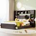 Queen Size Wooden Platform Bed with All-in-One Storage Cabinet and 4 Drawers, Shelf & Sockets