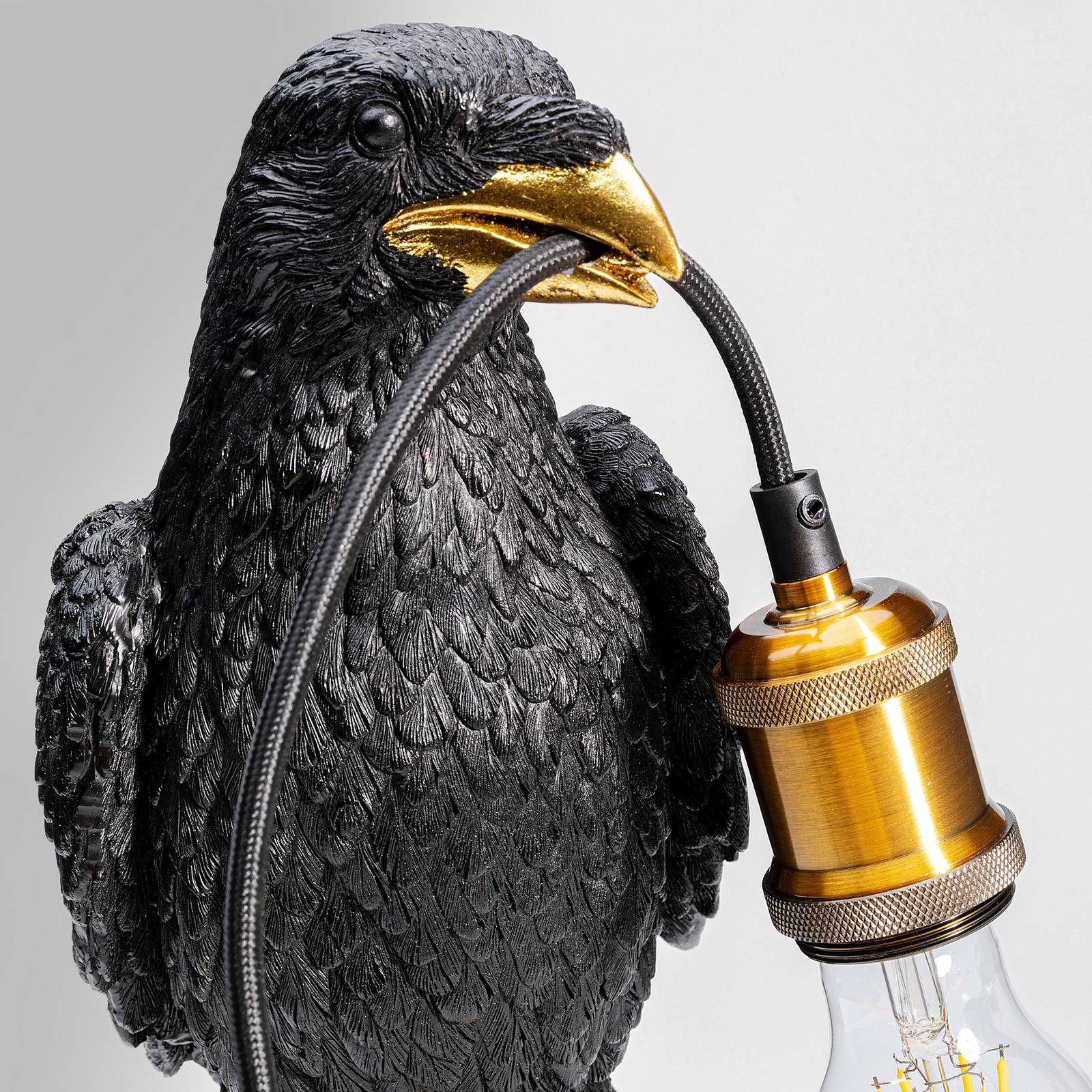 KARE Tischlampe Animal Sitting Crow, schwarz, für Wohn- / Esszimmer, Kunststoff, Tischlampe