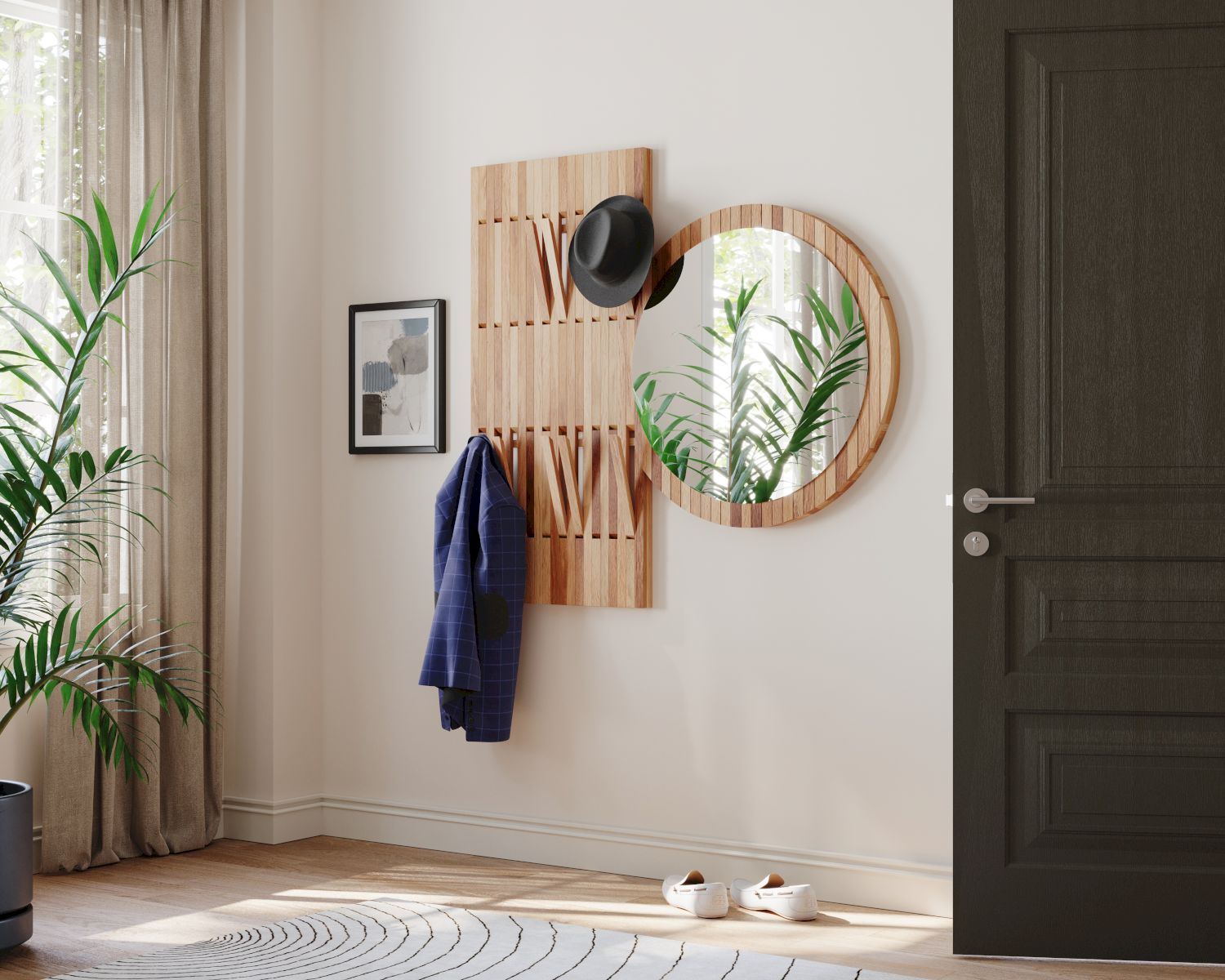 BlackWood »Piaforte Round« Massivholz Design-Garderobe Spiegel Wildeiche natur