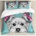 East Urban Home Yorkie Duvet Cover Set, Headphones Music Dog, Calking, Pale Blue White Microfiber in Blue/White | Wayfair