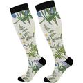 GZHJMY High Elasticity Compression Socks High Knee Socks Adult Universal Leisure Relieve Fatigue Elegant Flowers Travel Daily with Running (1 Pair)