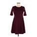 Popular Basics Casual Dress - Mini Crew Neck Short sleeves: Burgundy Print Dresses - Women's Size Medium