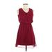 Sweet Storm Cocktail Dress - A-Line V-Neck Sleeveless: Burgundy Solid Dresses - Women's Size Medium