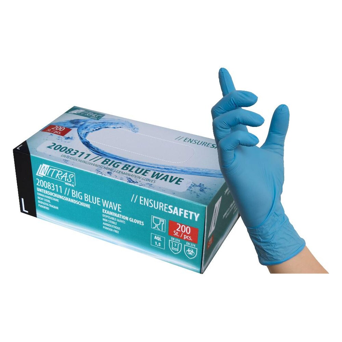 MCD Medical Care Dental GmbH 2000 Nitras BIG WAVES Nitrilhandschuhe | Gr. S | blau | Einweghandschuhe Image