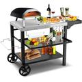 GRILL FORCE Three-Shelf Movable Outdoor Pizza Oven Table Multifunctional Food Prep Worktable with Drawer & Side Table on Wheels Grill Table/Pizza Cart Stand for Ninja Woodfire Ooni Blackstone Grid