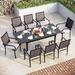 & William Outdoor Patio 7 Pieces Dining Set with 6 PE Rattan Chairs and 1 Rectangle Expandable Metal Table Modern Outdoor Furniture with Seat Cushions for Poolside Porch Patio Bal
