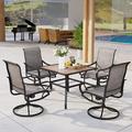 5 Pieces Patio Dining Set Square Black Metal Mesh Table with 4 Padded Textilene High Back Swivel Chairs Outdoor Furniture Set with Umbrella Hole for Garden Poolside Backyard Porch