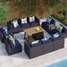 6 Pieces Outdoor Patio Furniture Set with 45 Plate Embossing Propane Fire Pit Table Outdoor Wicker Sectional Sofa Conversation Set with Blue Cushions & Coffee Table