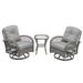 HOMEFUN 3-Piece Outdoor Furniture Modern Wicker Gray Sofa Set (1 Wicker Table And 2 Chairs) Wicker Seat With Gray Cushions Swivel Swaying Rocking Chair Set