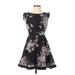 Eri + Ali Cocktail Dress - A-Line Crew Neck Short sleeves: Black Floral Dresses - Women's Size 2 Petite