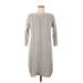 Old Navy Casual Dress - Sweater Dress Crew Neck 3/4 sleeves: Gray Print Dresses - Women's Size Medium