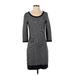 Ann Taylor Casual Dress - Sweater Dress Scoop Neck 3/4 sleeves: Gray Print Dresses - Women's Size Small