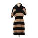 Ann Taylor LOFT Casual Dress - Sweater Dress High Neck Short sleeves: Brown Stripes Dresses - Women's Size Medium