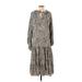 o.p.t Casual Dress - Popover Tie Neck Long Sleeve: Gray Baroque Print Dresses - Women's Size Small