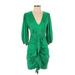 BCBGMAXAZRIA Casual Dress - Wrap V-Neck 3/4 sleeves: Green Dresses - New - Women's Size 0