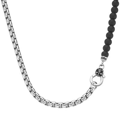 Collier "Panzerkette, schwarzer Achat oder Perle, Silber 925", schwarz, GIORGIO MARTELLO MILANO, Halsketten, Damen, 55cm