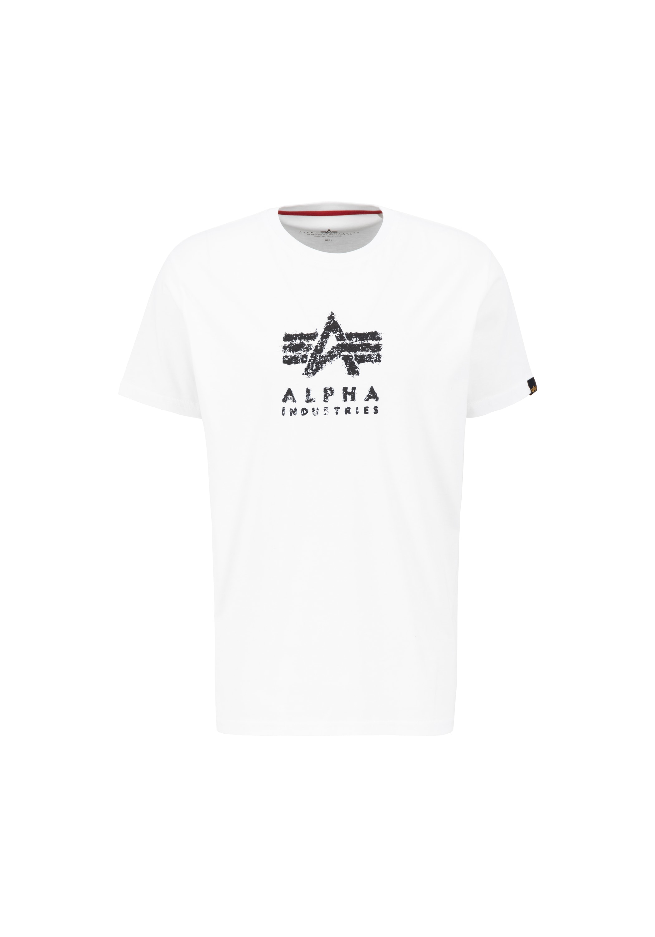 T-Shirt ALPHA INDUSTRIES "Grunge Logo T-Shirt", Herren, Gr. L, weiß, Obermaterial: 100% Baumwolle, Shirts Image
