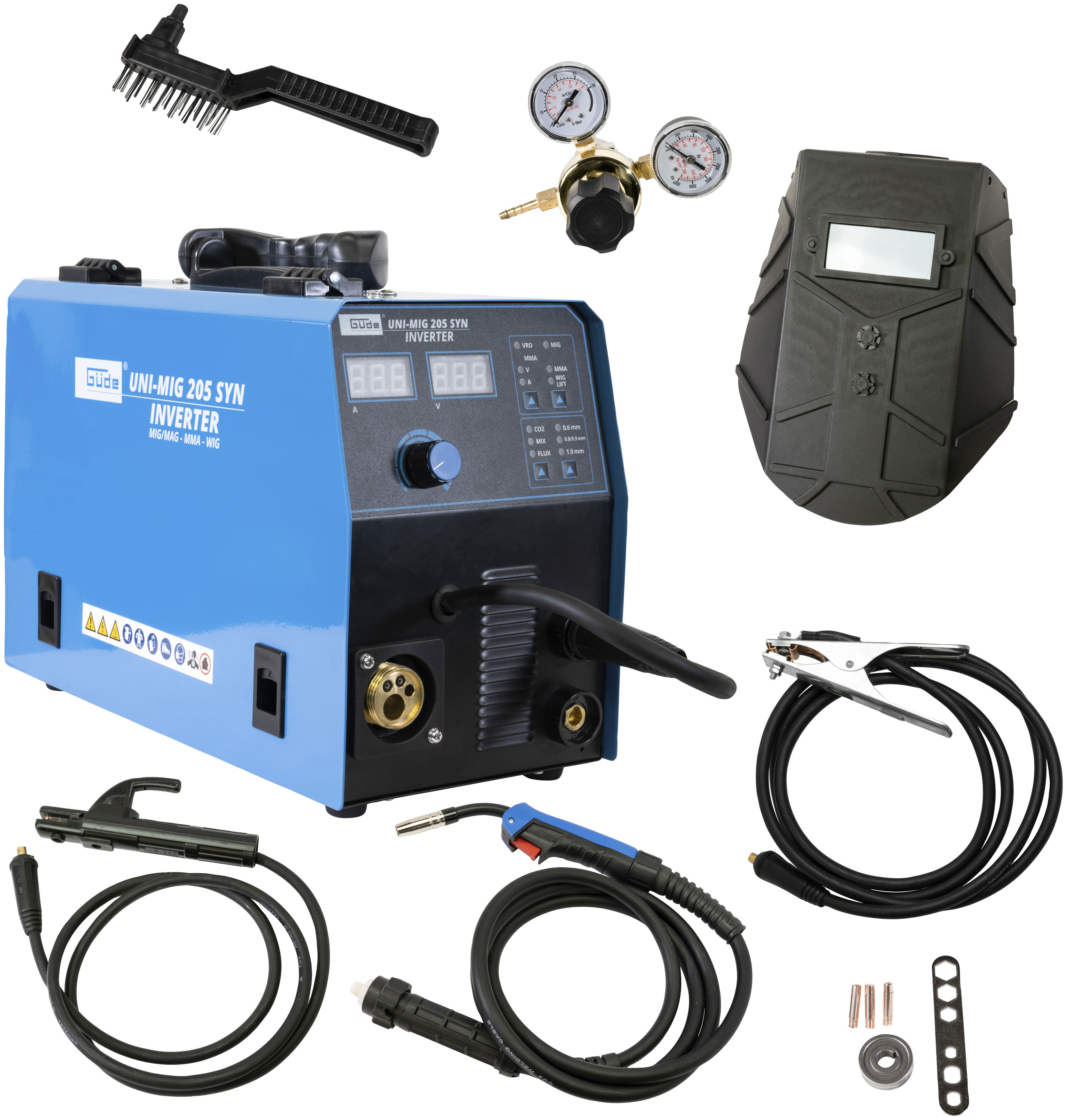 Inverterschweißgerät GÜDE "Universalschweissgerät »Uni-Mig 205 SYN«", blau (blau, schwarz), B:20,5cm H:29,5cm L:45cm, Schweißgeräte Image