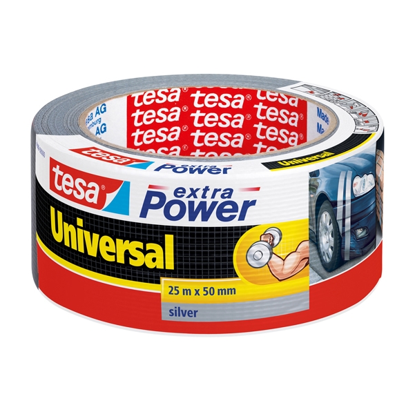 tesa 56388-00000-12 extra power universal 25m x 50mm gewebeverstärktes Folienband silber(P) Image