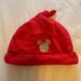 Disney Accessories | Disney Baby 12-18m Red Knotted Baby Beanie With Gold Embroidered Mickey (849) | Color: Gold/Red | Size: 12-18 Month