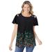 Plus Size Women's Lace-Detail Cold-Shoulder Tee by Woman Within in Black Garden Placement (Size 30/32) Shirt