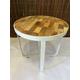 Holz Beistelltisch Couchtisch Rund Tisch Massivholz Sofatisch Hocker Mangoholz & Metall weiß