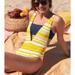 American Eagle Outfitters Swim | Aerie American Eagle Womens Swimsuit S One-Piece Full Coverage Layered Yellow | Color: Blue/Yellow | Size: S
