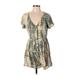 ee Plunge Short sleeves:some Romper Plunge Short sleeves: Tan Print Rompers - Women's Size Small