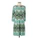 London Times Casual Dress - Shift High Neck 3/4 sleeves: Green Floral Motif Dresses - Women's Size 12