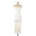 Fashion Nova Casual Dress - Midi V Neck Sleeveless: Ivory Solid Dresses - Women's Size Large