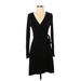 Express Casual Dress - Wrap V-Neck Long sleeves: Black Print Dresses - Women's Size X-Small