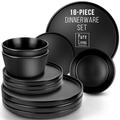 Manhattan Urban Elegance -18-Piece Black Stoneware Dinner Set for 6 - Matte Black Dinnerware with Dinner Plates Set of 6 - Dishwasher and Microwave Safe - Modern Style Black Pure Living