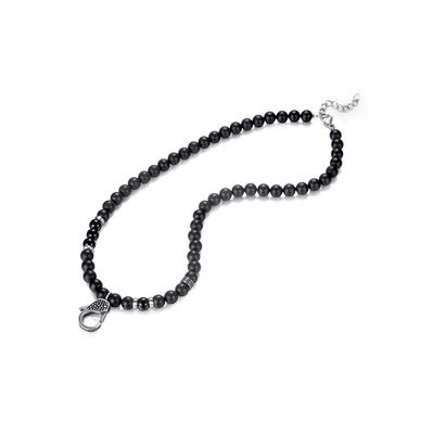 Kette ohne Anhänger KINGKA "SN681SAG", schwarz (edelstahlfarben, schwarz), Halsketten, Herren, Edelstahl, L: 50cm, mit Achat Image