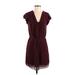 H&M Casual Dress - Mini V Neck Short sleeves: Burgundy Print Dresses - Women's Size 4