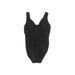 Lands' End One Piece Swimsuit: Black Print Swimwear - Women's Size 10