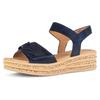 Keilsandalette GABOR, Damen, Gr. 38, blau (nachtblau), Ziegenveloursleder, unifarben, modisch, Schuhe, Sommerschuh, Riemchensandale mit praktischen Klettverschlüssen