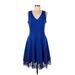 M by Maia Casual Dress - A-Line V Neck Sleeveless: Blue Solid Dresses - Women's Size 12
