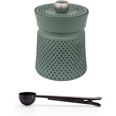 Peugeot BALI FONTE Cast Iron Pepper Mill, 8cm/3 In, With Stainless Steel Spice Scoop/Bag Clip (Celadon)