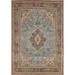 Blue Traditional Tabriz Persian Rug Hand-Knotted Floral Wool Carpet - 6'8"x 9'7"