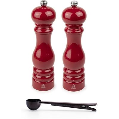 Peugeot Paris u'Select 9-inch Salt & Pepper Mill Gift Set, Passion Red - With Stainless Steel Spice Scoop/Bag Clip