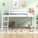 Kids Low Loft Bed Twin Size with Ladder, Solid Wood Twin Loft Bed Frame w/ Guardrails, Ladder can be Placed on the Left or Right